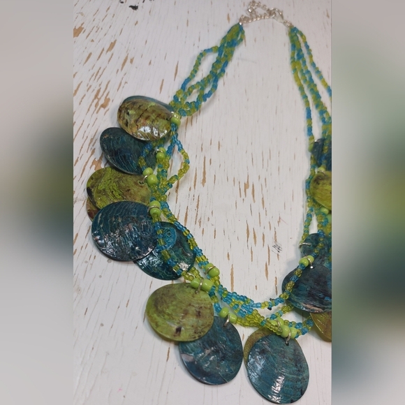 Multistrand Necklace Seed Beads and Shell Beads Boho Beaded Jewelry Cottage - Picture 3 of 6